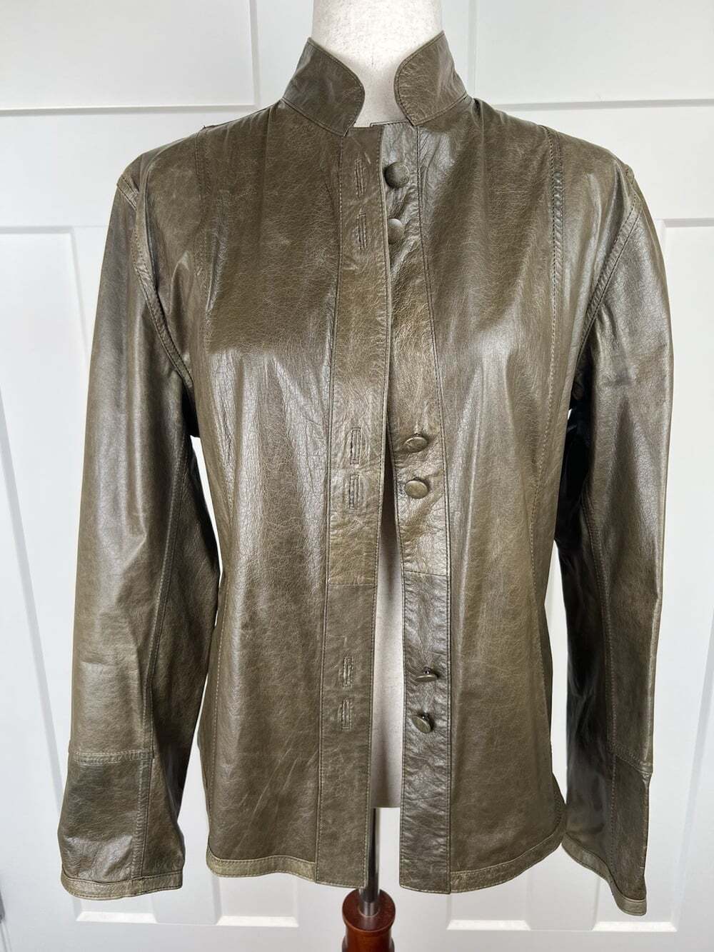 Vintage Argentina Leather Suede Reversible Jacket Women M Sage Green Mandarin